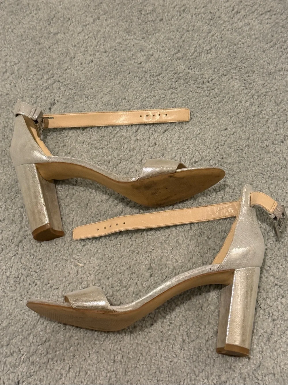 Nine West Shimmery Silver Block Heel Sandals